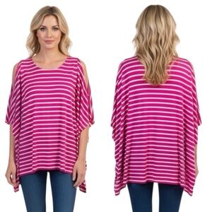 Michael Kors NEW Striped Stretch Kimono Tunic Top Shirt Stretch Big Pink Crew M